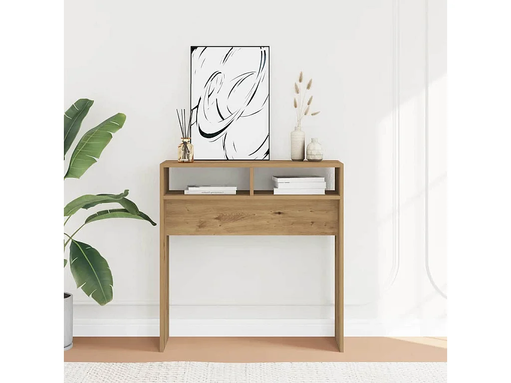 Table console chêne artisanal 78x30x80 cm bois d'ingénierie