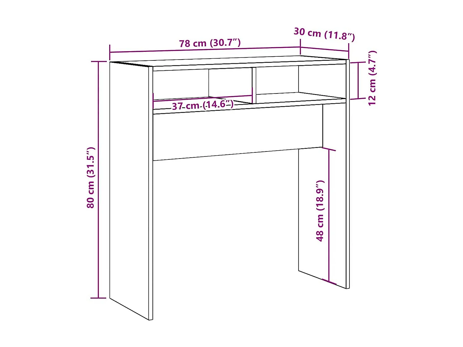 Table console chêne artisanal 78x30x80 cm bois d'ingénierie