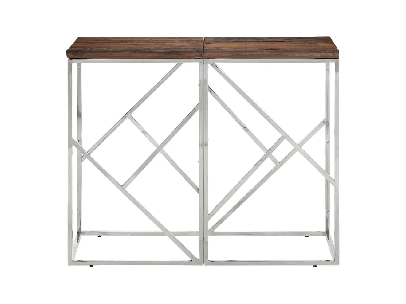Table console argenté acier inoxydable et bois de mélèze massif