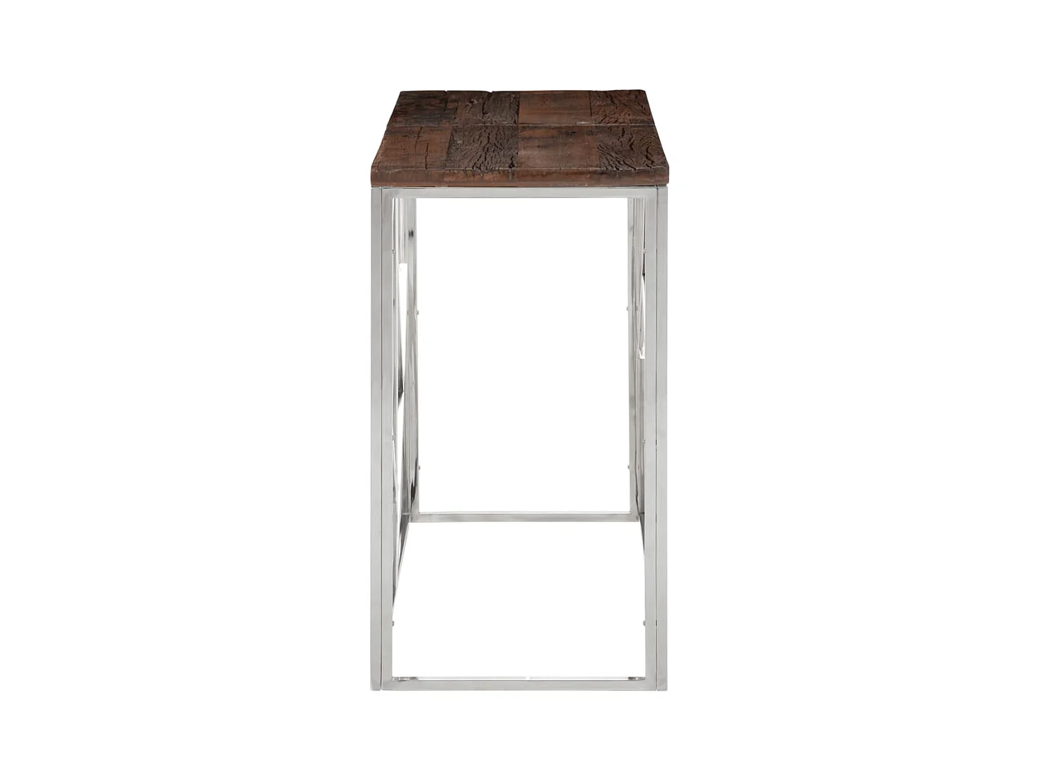 Table console argenté acier inoxydable et bois de mélèze massif