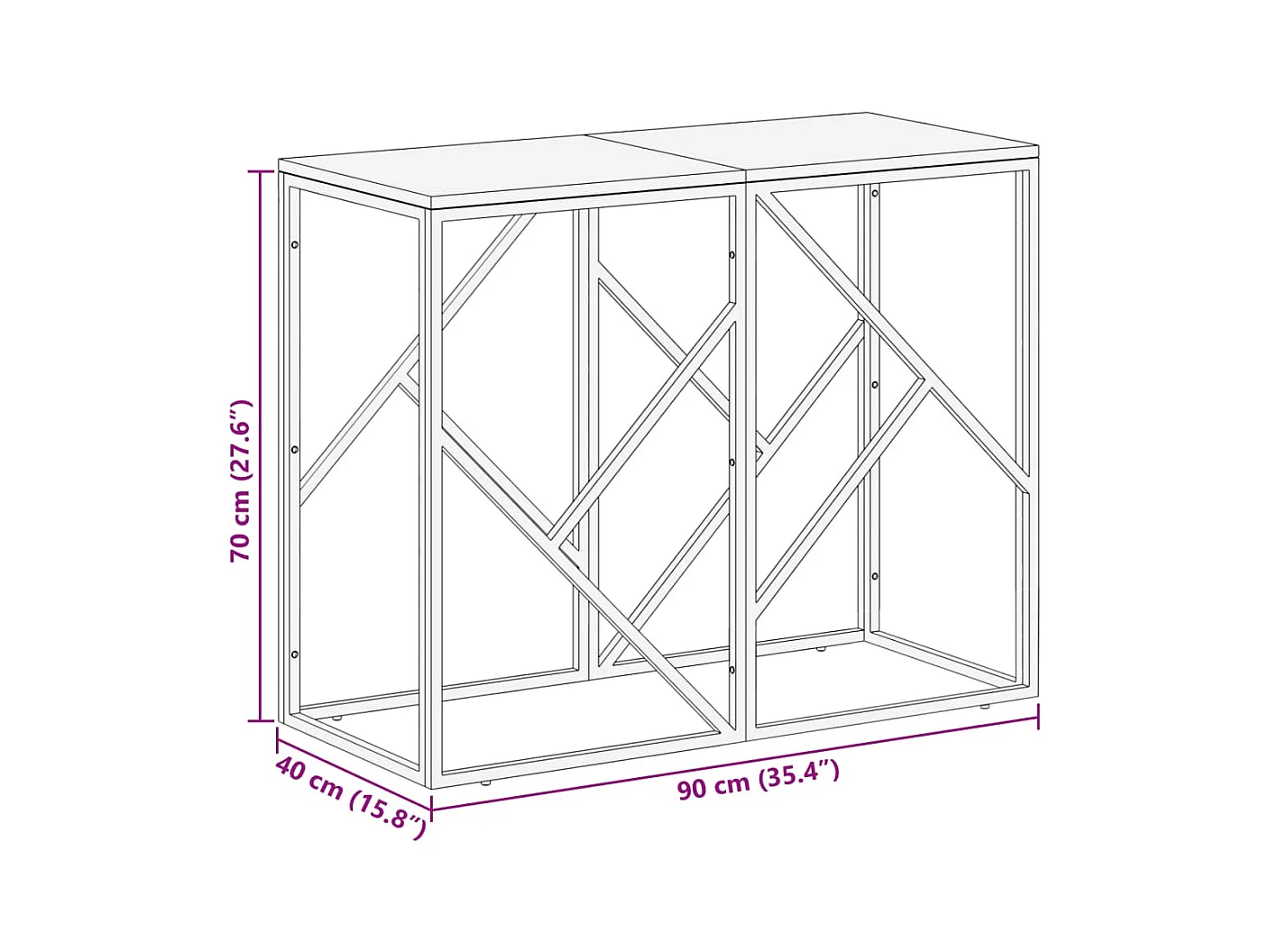 Table console argenté acier inoxydable et bois de mélèze massif
