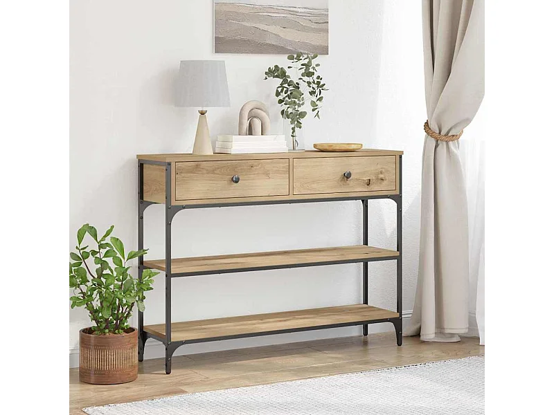 Console Tafel met lade artisanaal eikenkleurig 100 x 25 x 75 cm