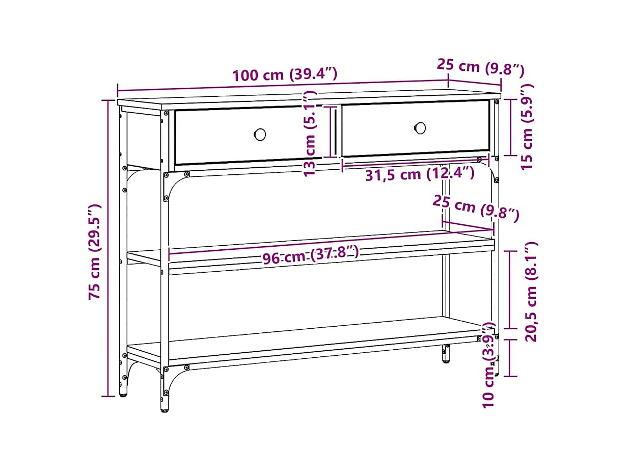 Mesa Consola con cajón Roble artisan 100 x 25 x 75 cm