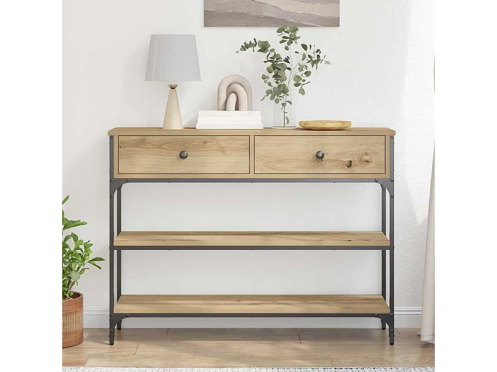 Table Console avec tiroir chêne artisanal 100 x 25 x 75 cm
