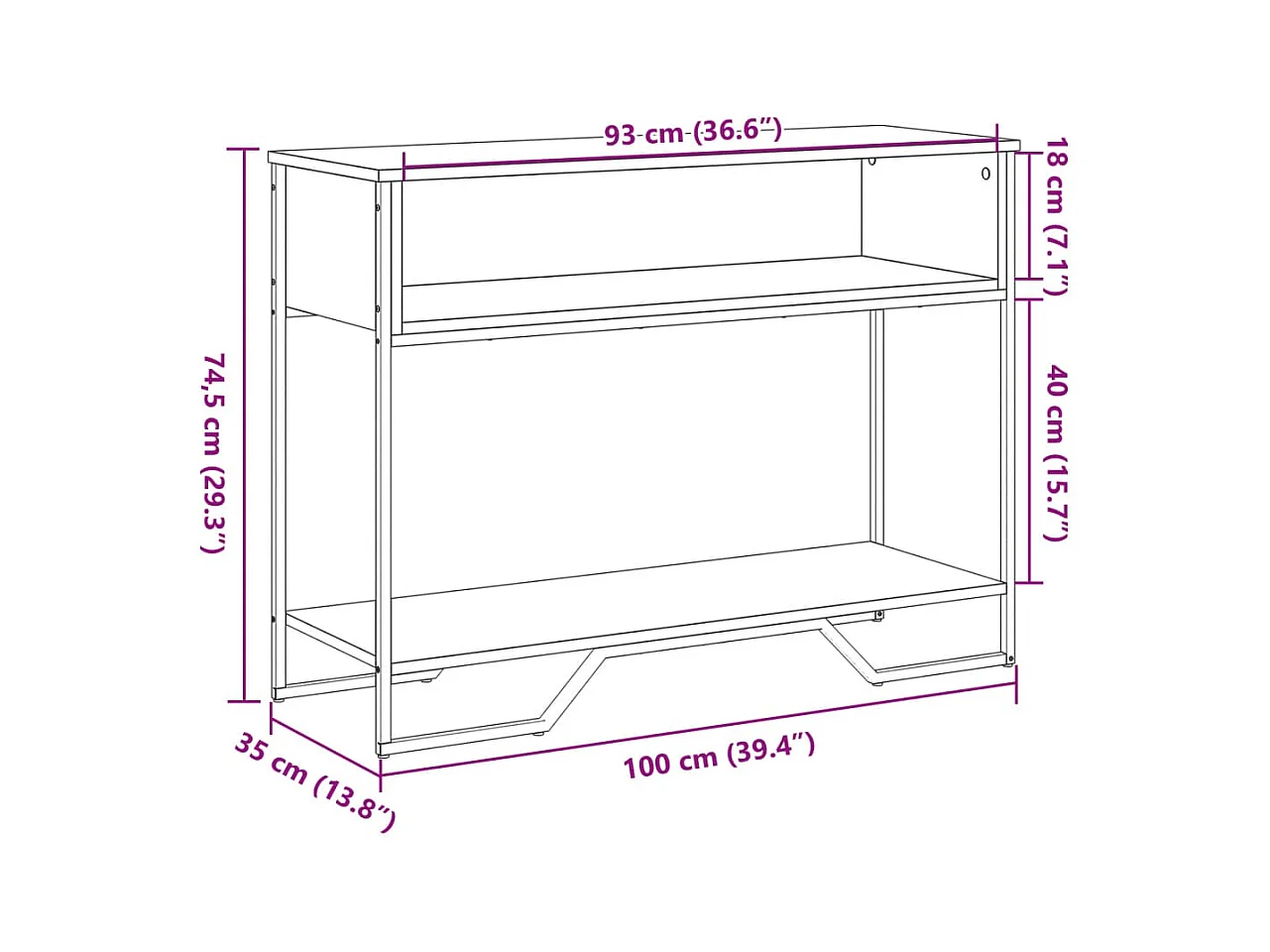 Mesa consola madera de ingeniería marrón roble 100x35x74,5 cm
