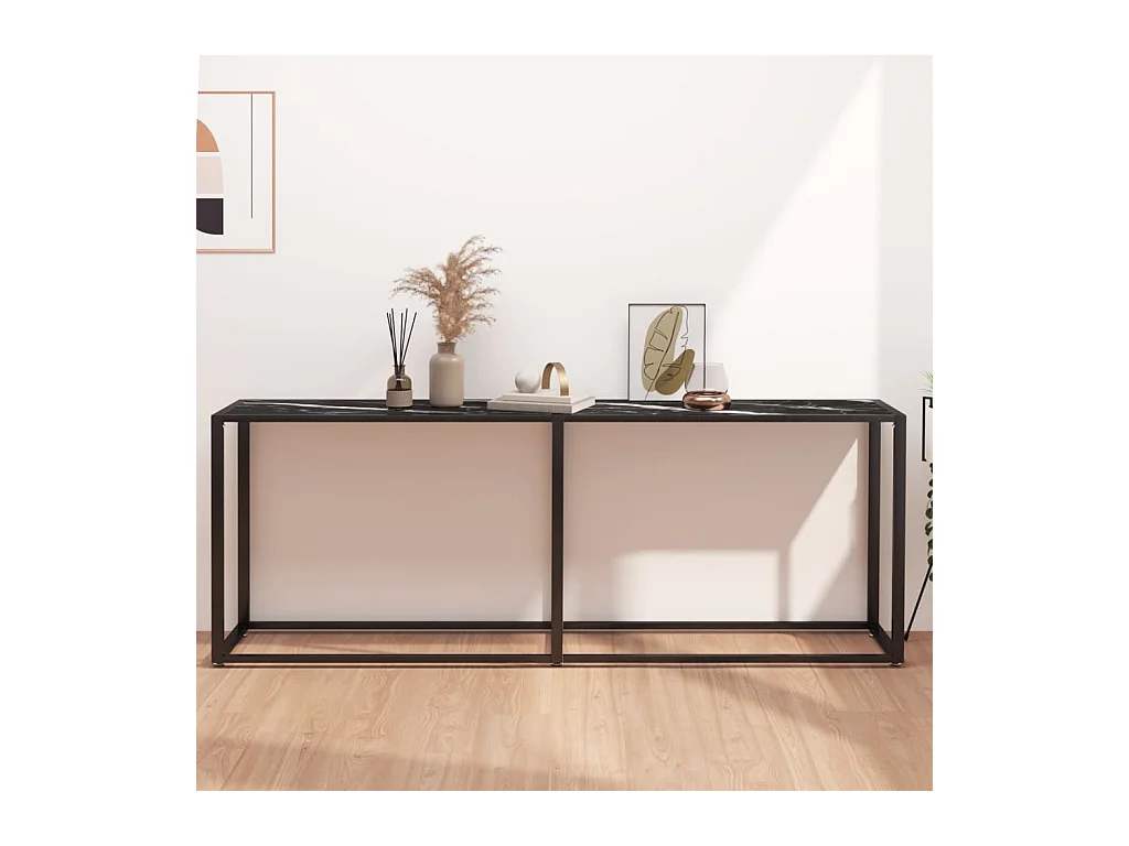 Mesa consola vidrio templado mármol negro 200x35x75,5 cm