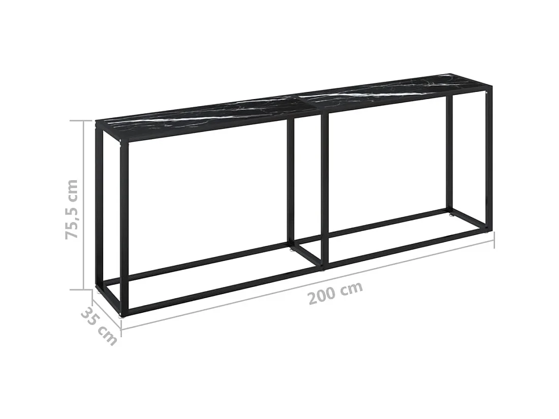Mesa consola vidrio templado mármol negro 200x35x75,5 cm