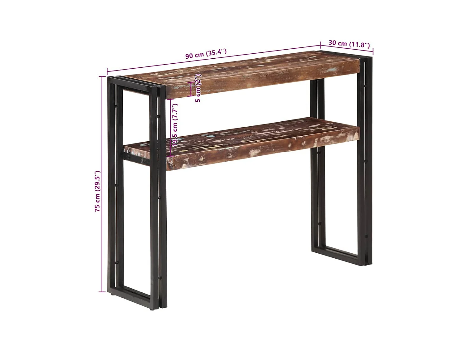 Mesa consola de madera maciza reciclada 90x30x75 cm