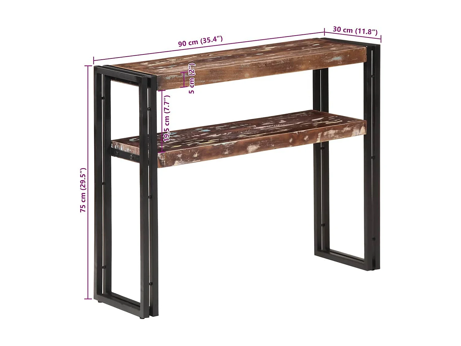 Table console 90x30x75 cm Bois de récupération massif