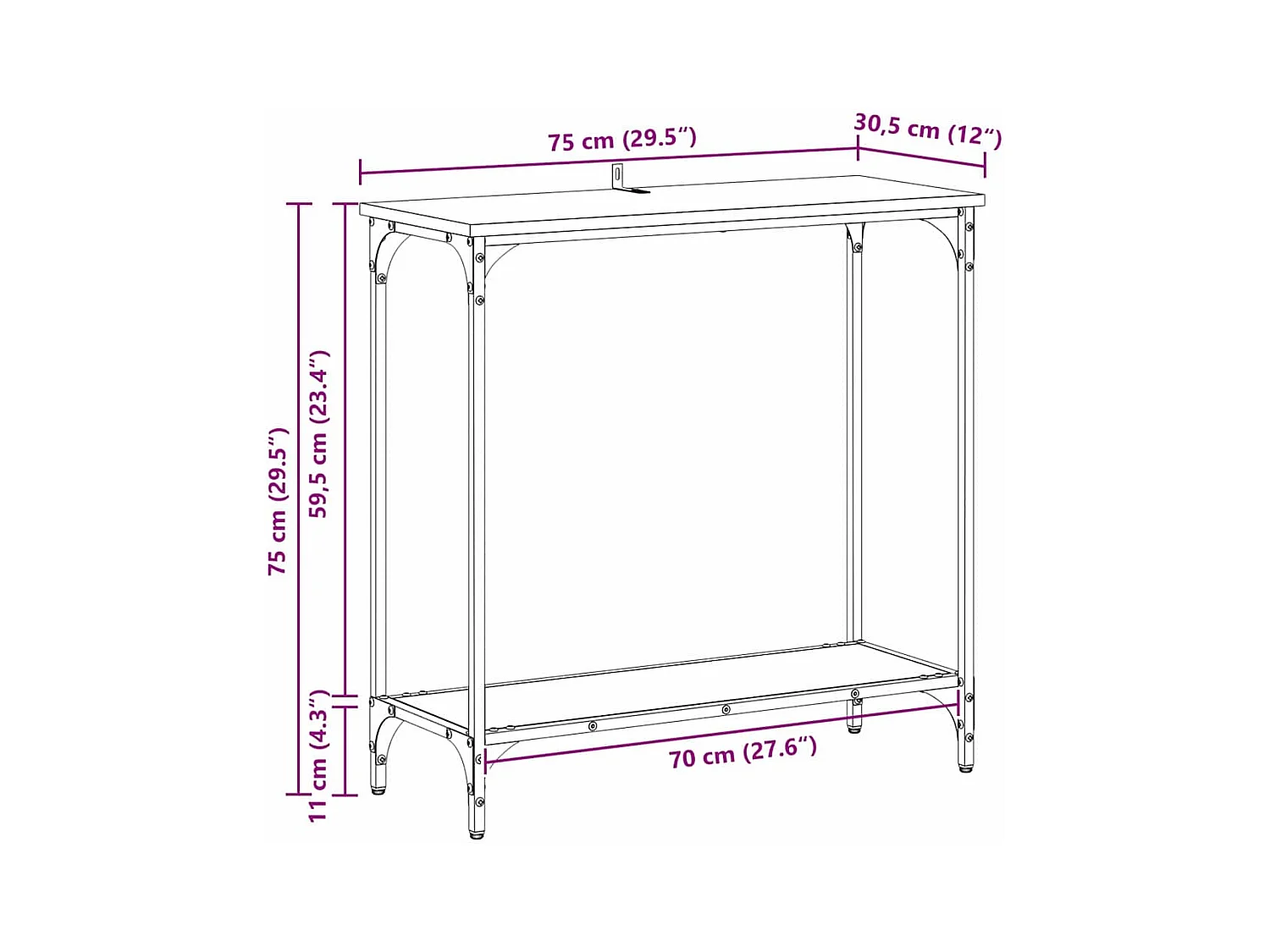 Table console Chêne noir 75 x 30.5 x 75 cm Bois d'ingénierie