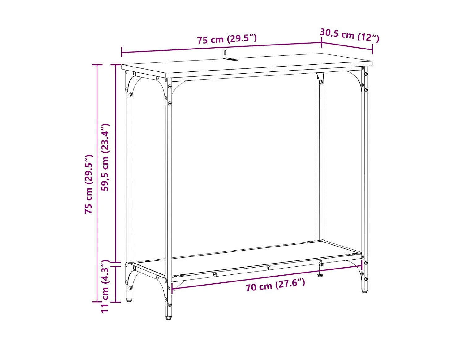Table console Chêne noir 75 x 30.5 x 75 cm Bois d'ingénierie