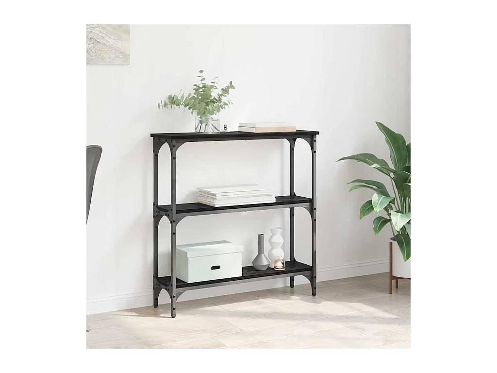 Table console avec étagère Chêne noir 75 x 22.5 x 75 cm