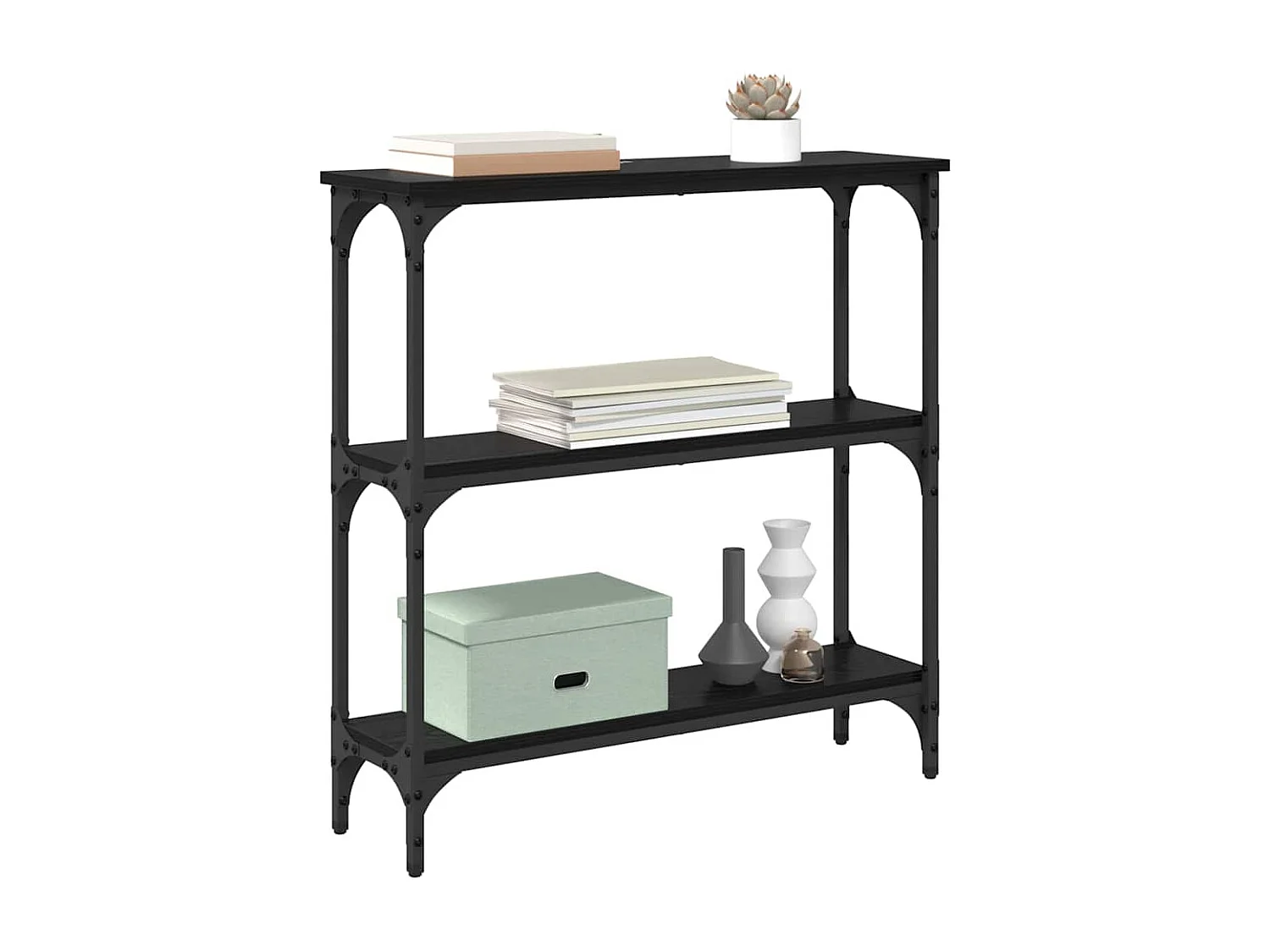 Table console avec étagère Chêne noir 75 x 22.5 x 75 cm