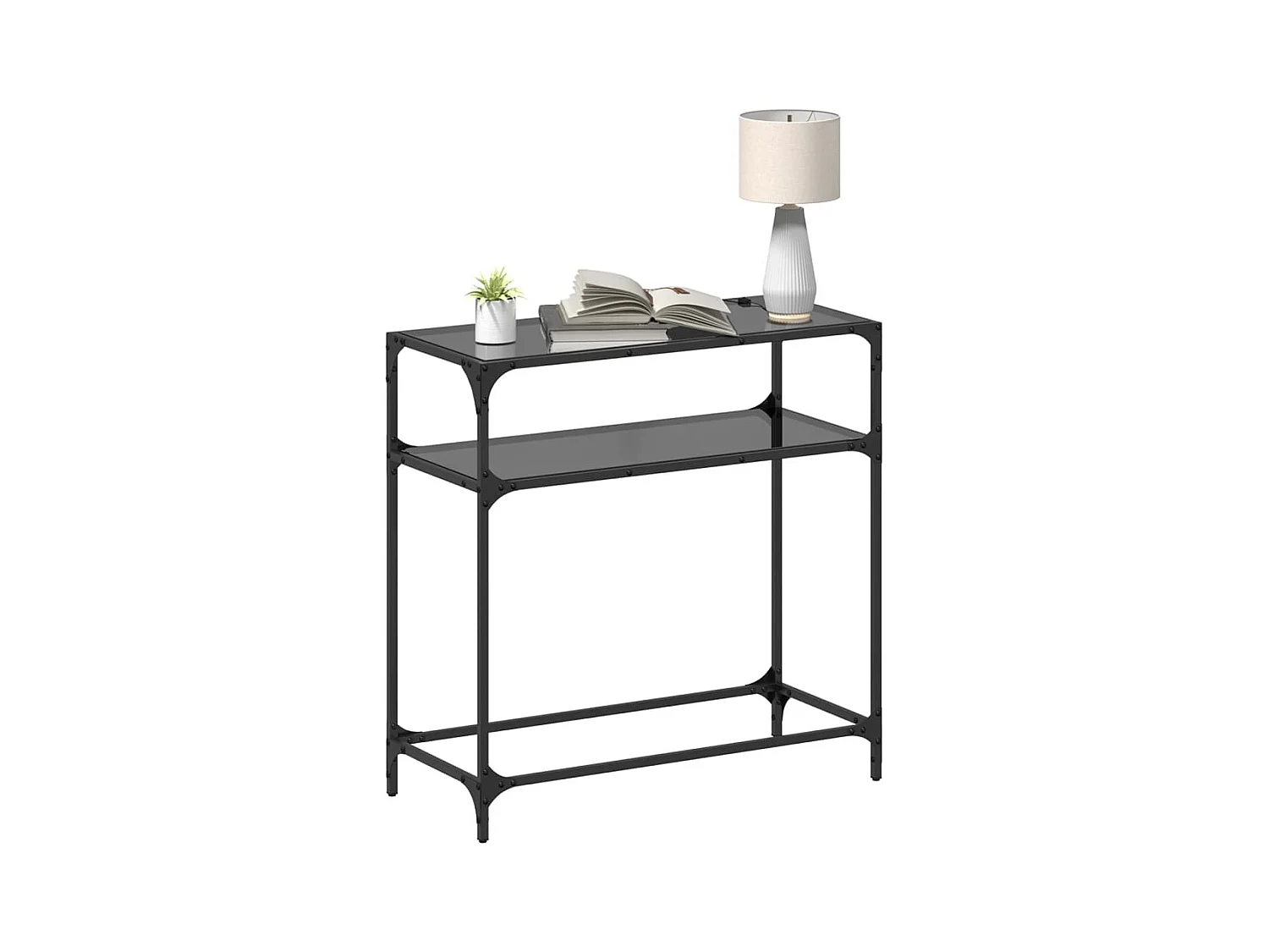Mesa consola con superficie de vidrio negro acero 80x35x81 cm