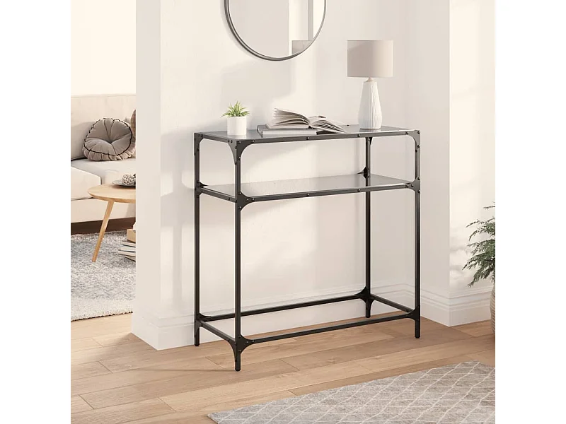 Table console avec dessus en verre noir 80x35x81 cm acier