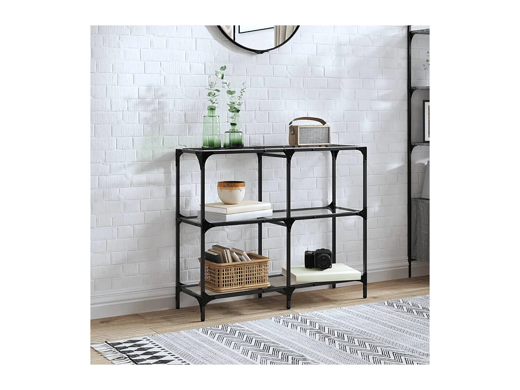 Table console avec dessus en verre transparent 98x30x81cm acier