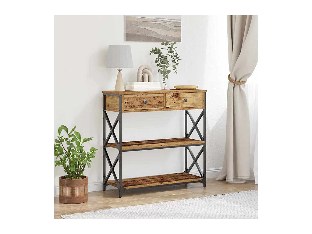 Mesa de Consola con cajón Madera vieja 75 x 28 x 75 cm