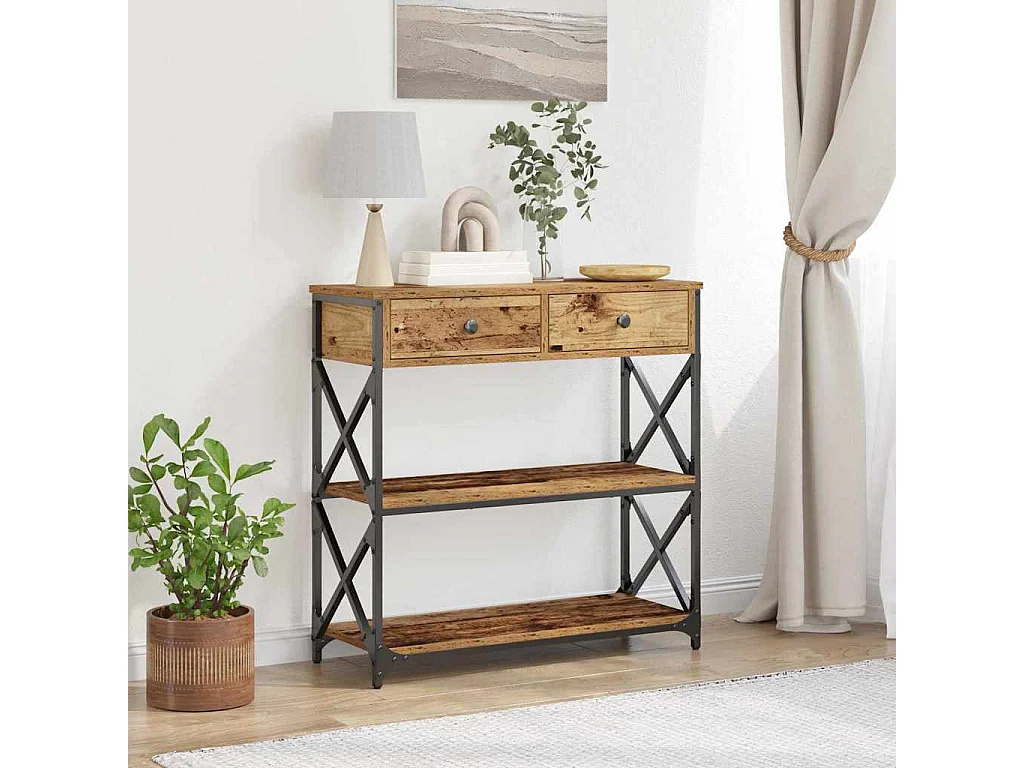 Table Console avec tiroir Bois ancien 75 x 28 x 75 cm