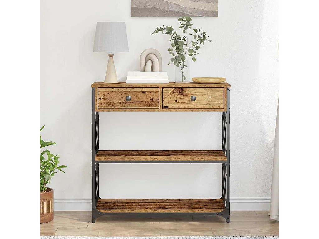 Table Console avec tiroir Bois ancien 75 x 28 x 75 cm