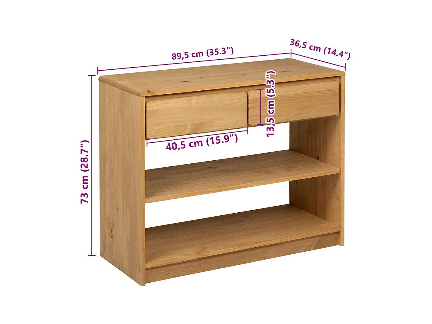 Mesa consola SAUDA madera maciza de pino roble 89,5x36,5x73 cm