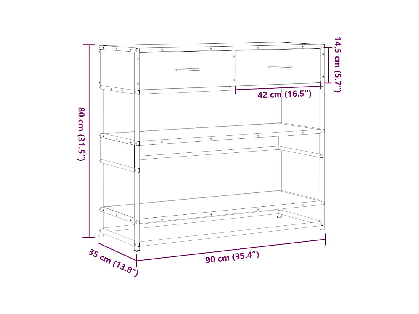 Mesa consola madera de ingeniería marrón roble 90x35x80 cm