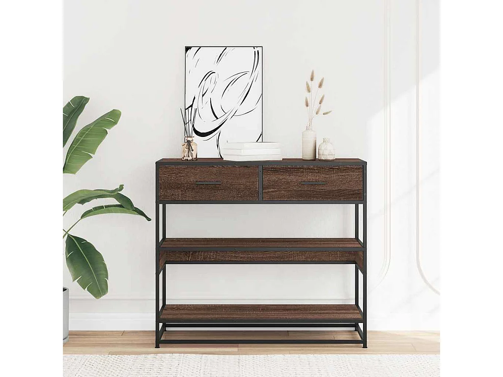 Mesa consola madera de ingeniería marrón roble 90x35x80 cm