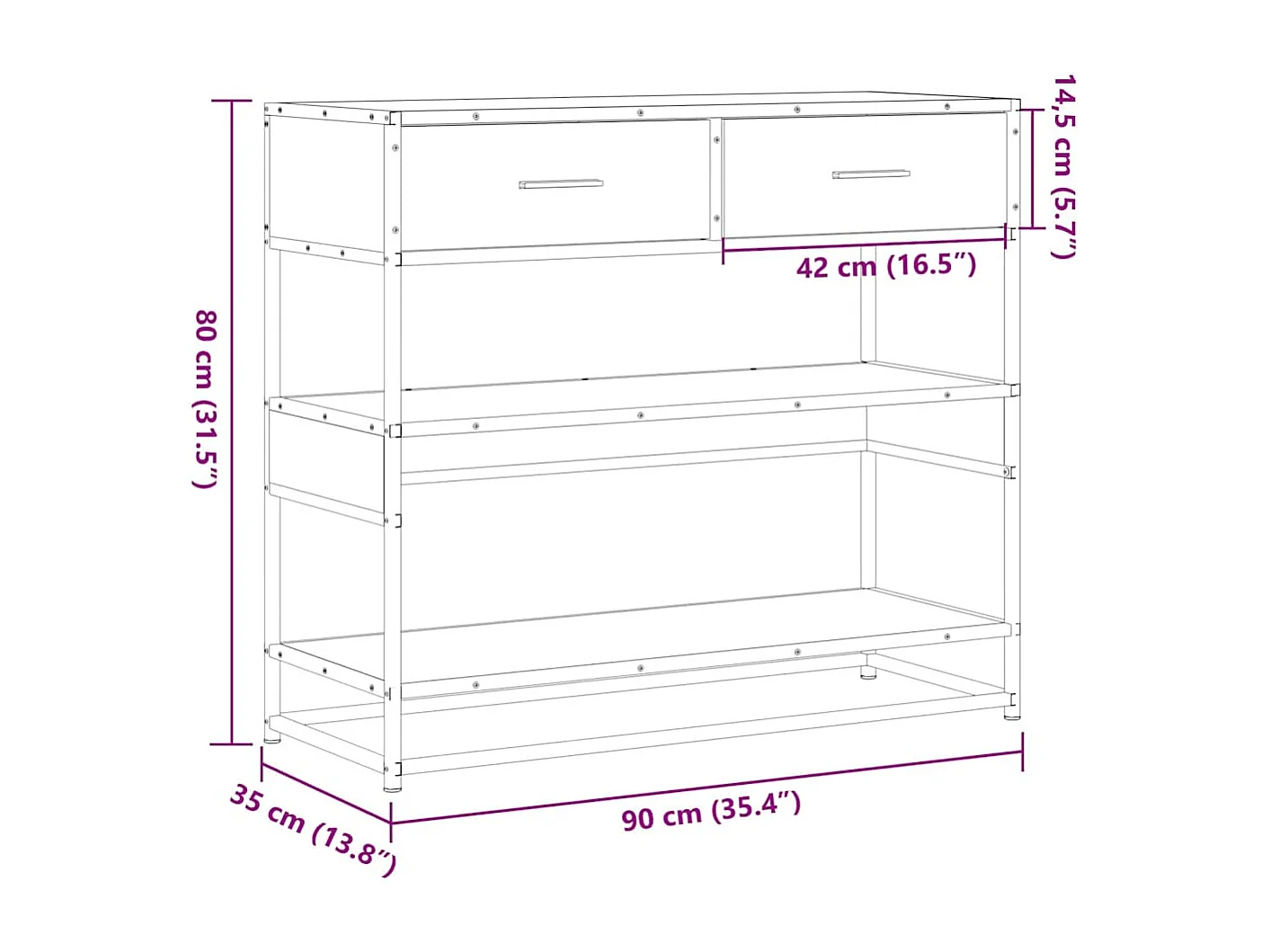 Mesa consola madera de ingeniería marrón roble 90x35x80 cm