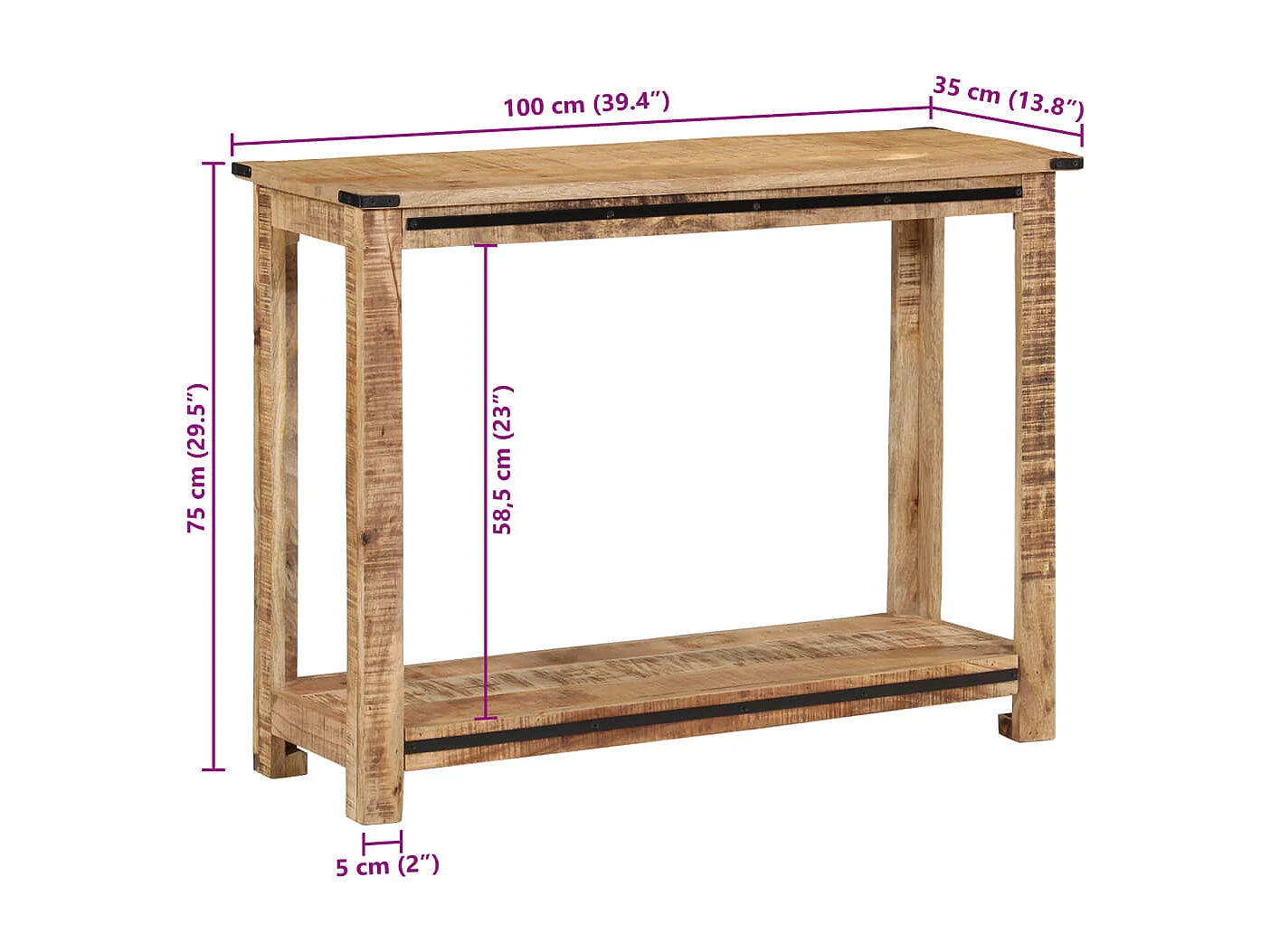 Table console 100x35x75 cm bois de manguier massif