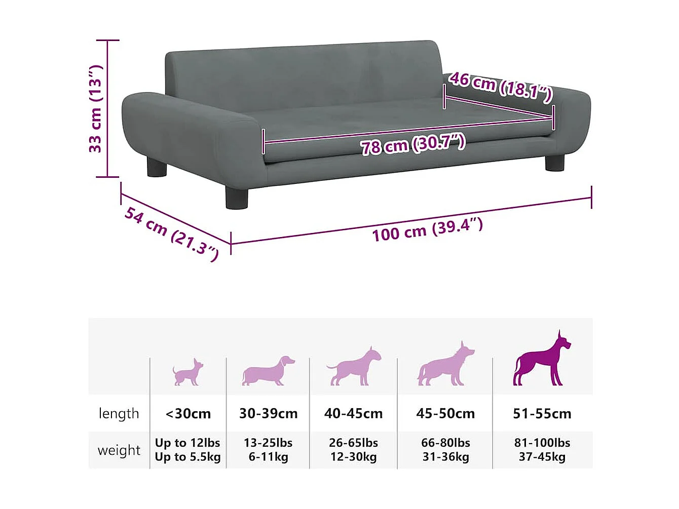 Hondenmand 100x54x33 cm fluweel donkergrijs