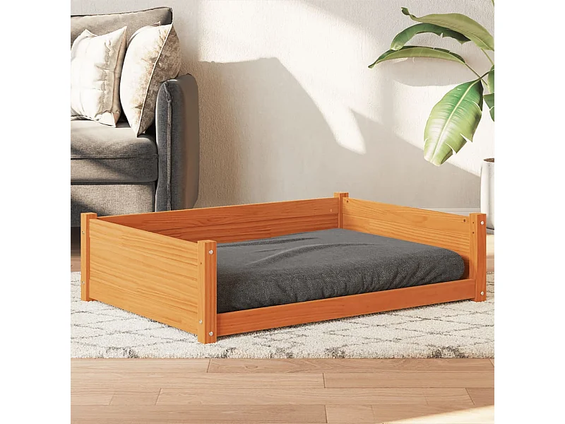 Cama para perros madera de pino marrón cera 105,5x75,5x28 cm