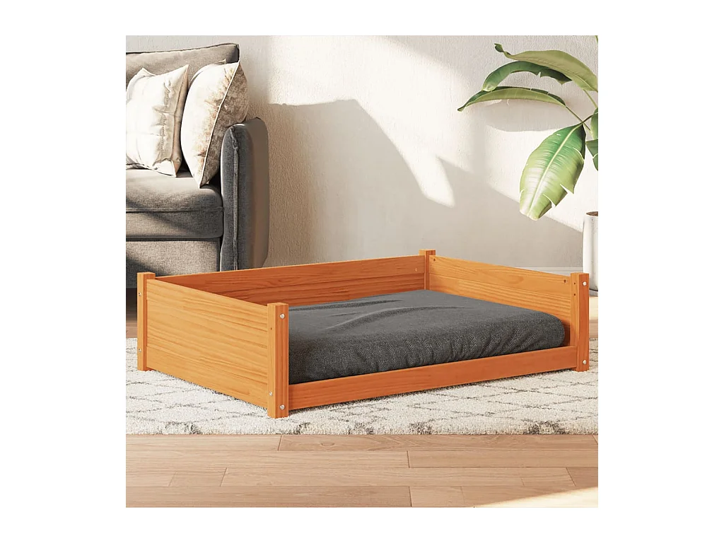 Cama para perros madera de pino marrón cera 105,5x75,5x28 cm