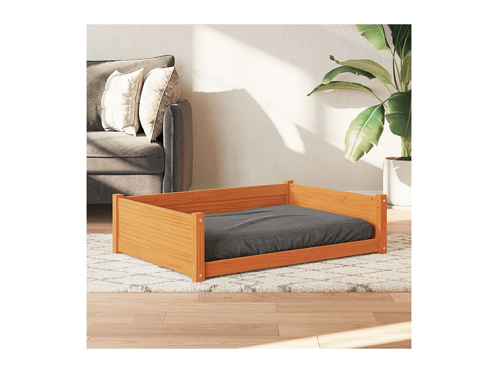 Cama para perros madera de pino marrón cera 105,5x75,5x28 cm