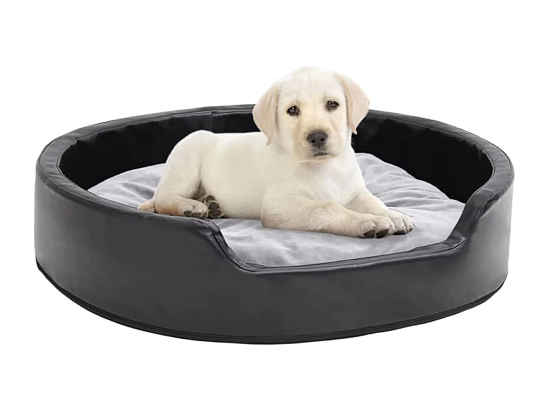 Cama para perros felpa y cuero sintético negro gris 79x70x19 cm