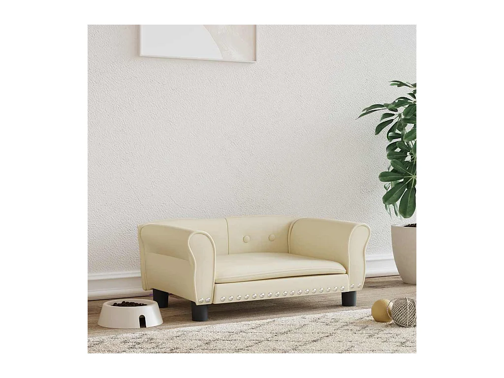 Cama para perros de cuero sintético crema 70x45x30 cm