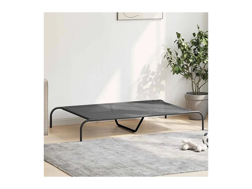 Lit surélevé pour chien gris 130x80x20 cm textilène et acier
