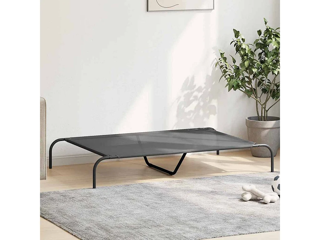 Cama para cães elevada 130x80x20 cm Textilene e aço cinzento