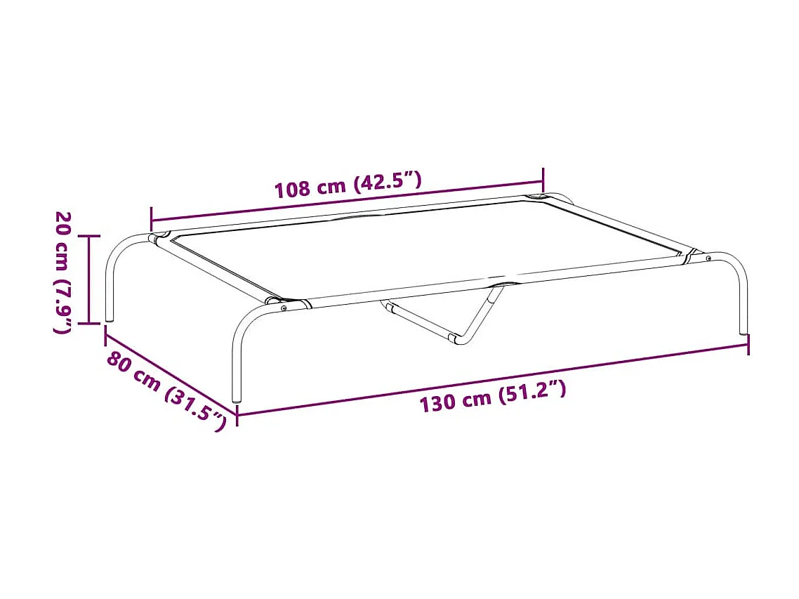 Cama para cães elevada 130x80x20 cm Textilene e aço cinzento