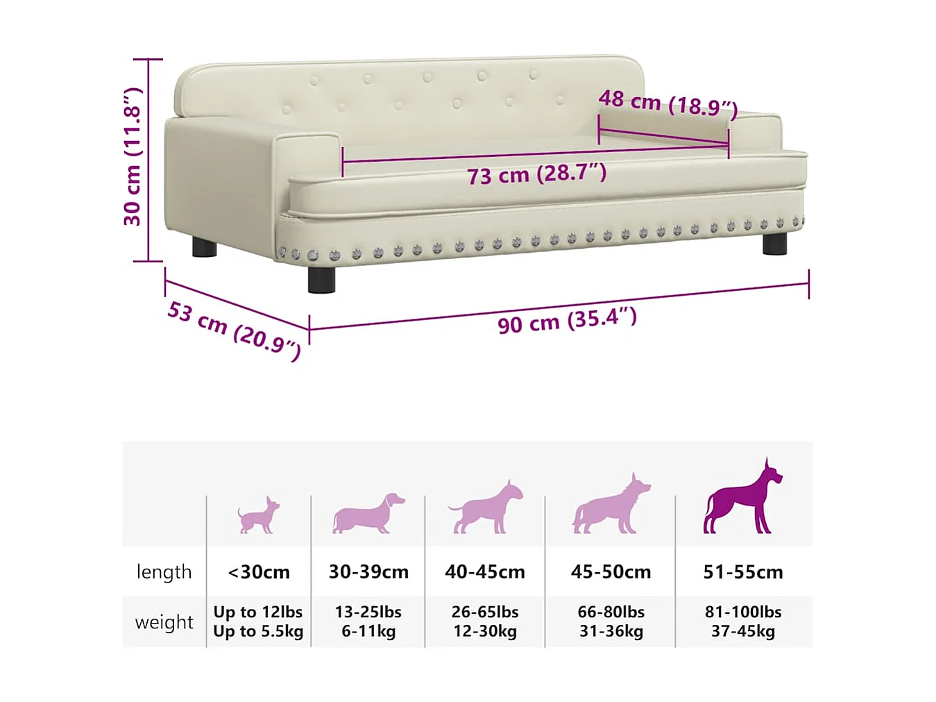 Lit pour chien crème 90x53x30 cm similicuir