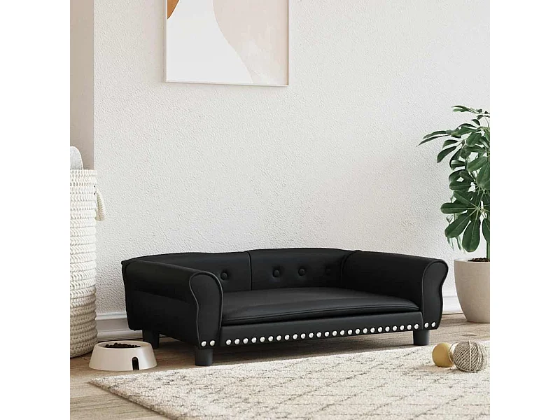 Cama para perros de cuero sintético negra 95x55x30 cm