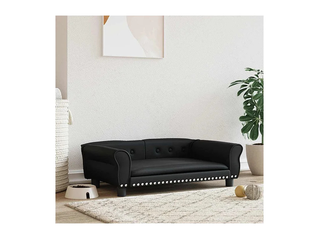 Cama para perros de cuero sintético negra 95x55x30 cm