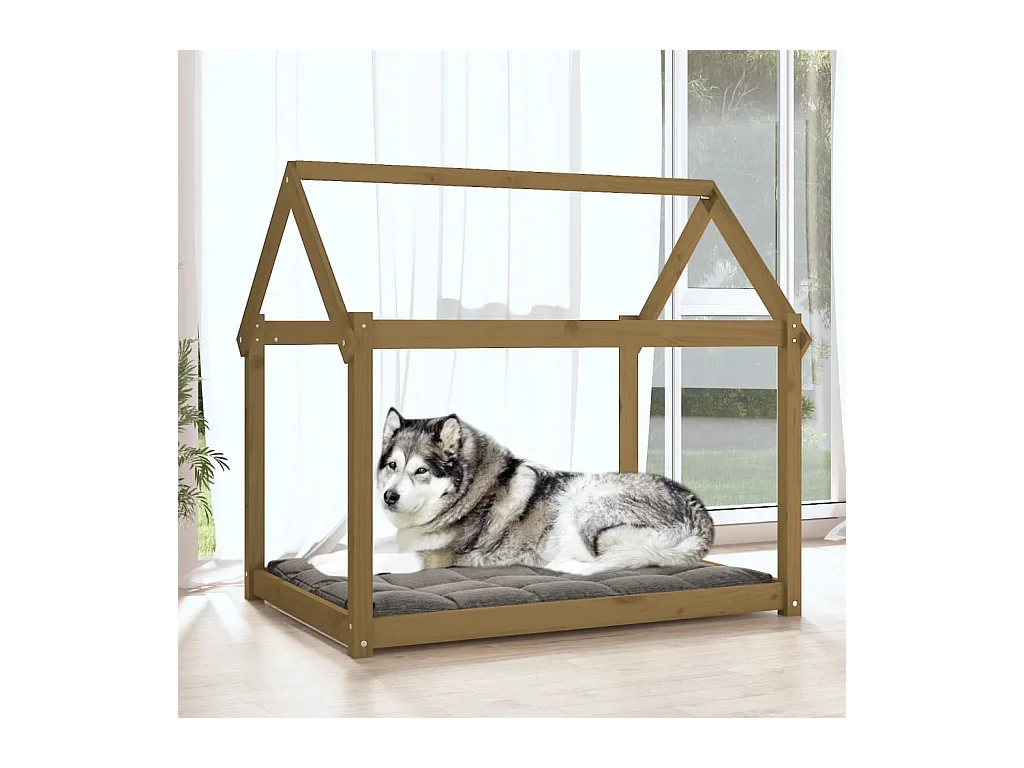 Cama para perros madera maciza pino marrón miel 111x80x100 cm