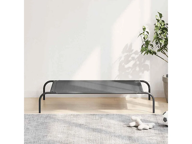 Cama para cães elevada 110x65x20 cm Textilene e aço cinzento