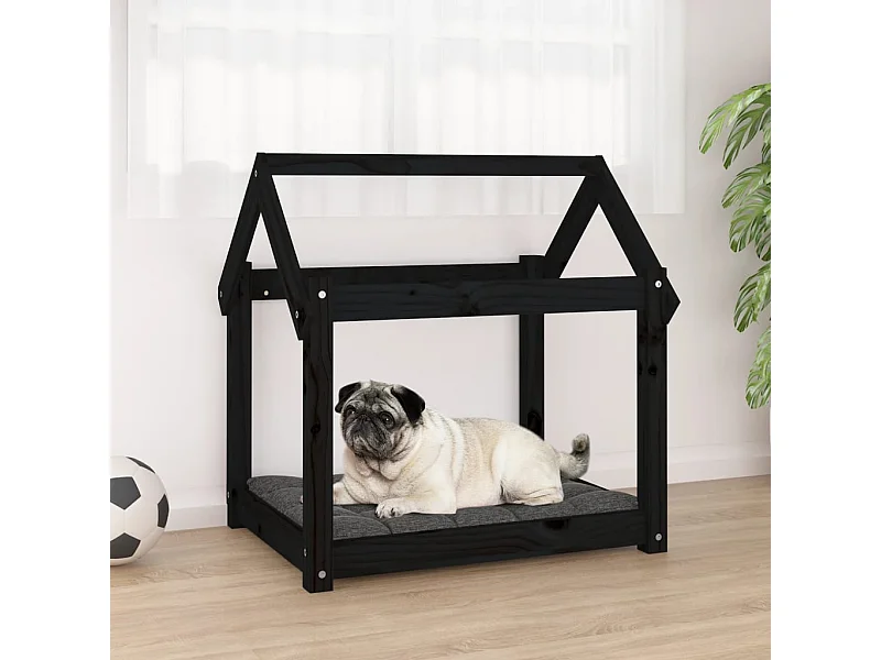 Cama para perros madera maciza de pino negro 71x55x70 cm
