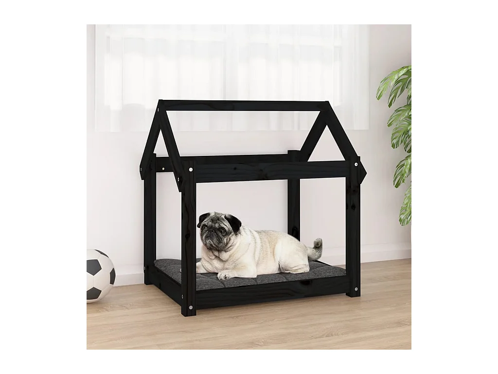 Cama para perros madera maciza de pino negro 71x55x70 cm