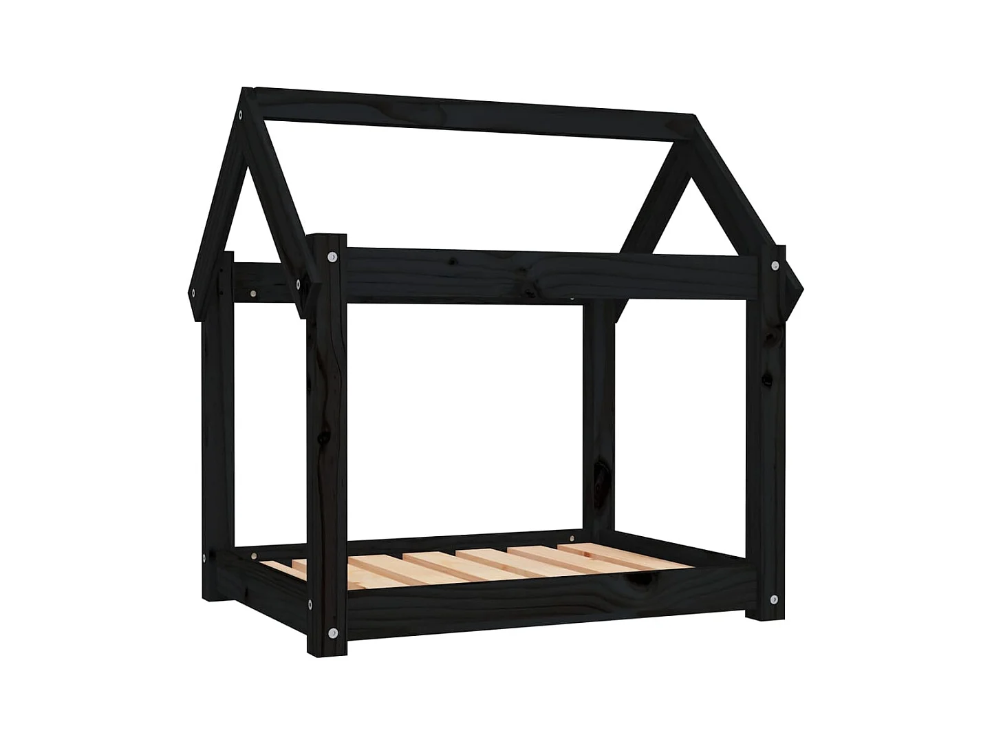 Cama para perros madera maciza de pino negro 71x55x70 cm