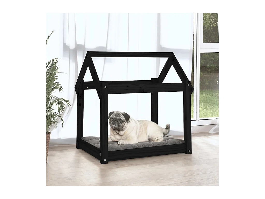 Cama para perros madera maciza de pino negro 71x55x70 cm