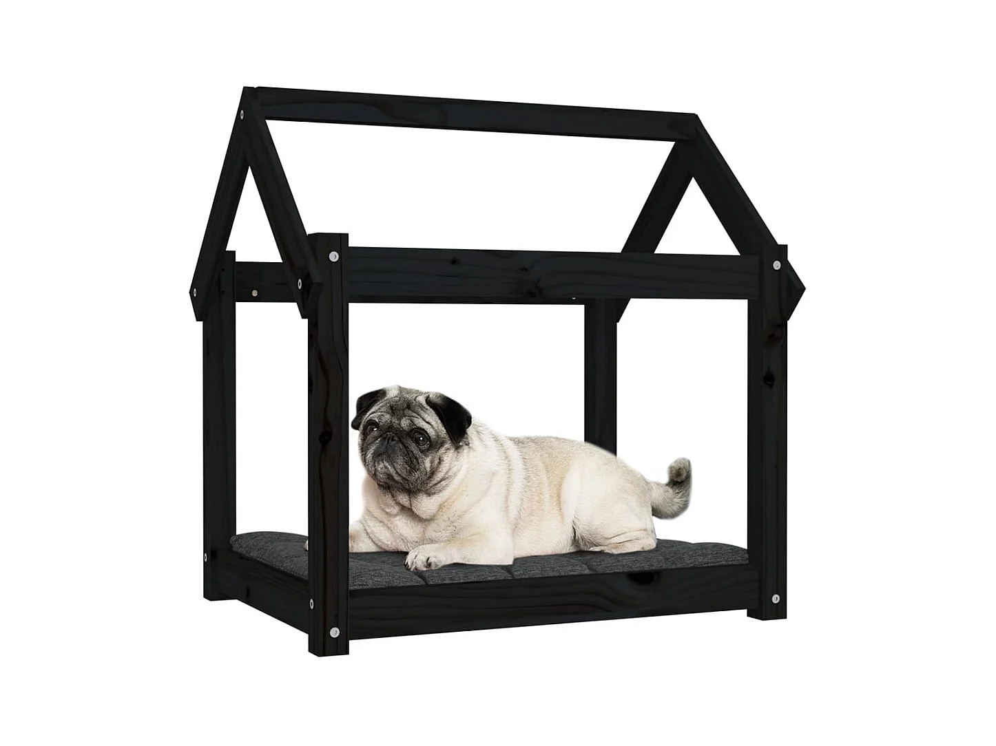 Cama para perros madera maciza de pino negro 71x55x70 cm