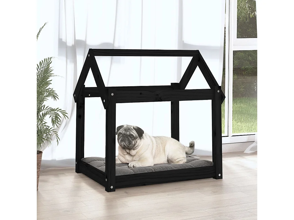 Lit pour chien Noir 71x55x70 cm Bois de pin solide