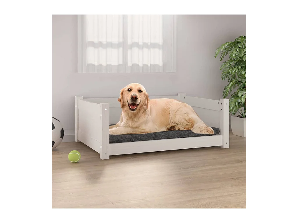 Cama para perros madera maciza de pino blanco 75,5x55,5x28 cm
