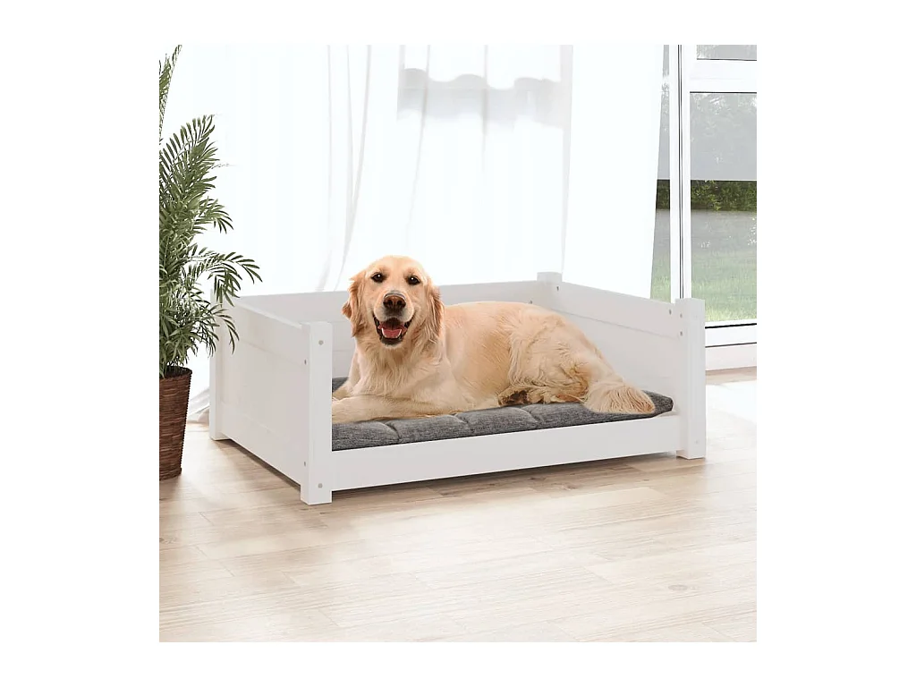 Cama para perros madera maciza de pino blanco 75,5x55,5x28 cm